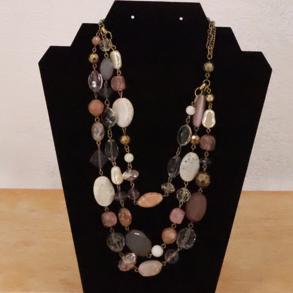 Premier Designs‎ Layered Beaded Necklace Womens Earthy Boho Neutral Gold Tone